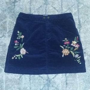 LAST CHANCE Embroidered Floral Corduroy Mini Skirt